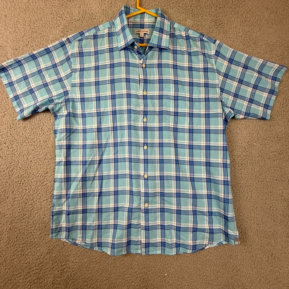 Peter Millar Mens‎ Large Plaid Button Down Short Sleeve Shirt